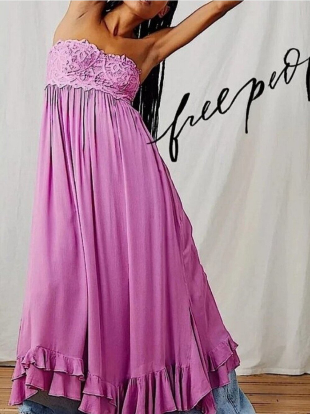 Free People Adella Corset Strapless Lavender Maxi Dress with Lace Bodice